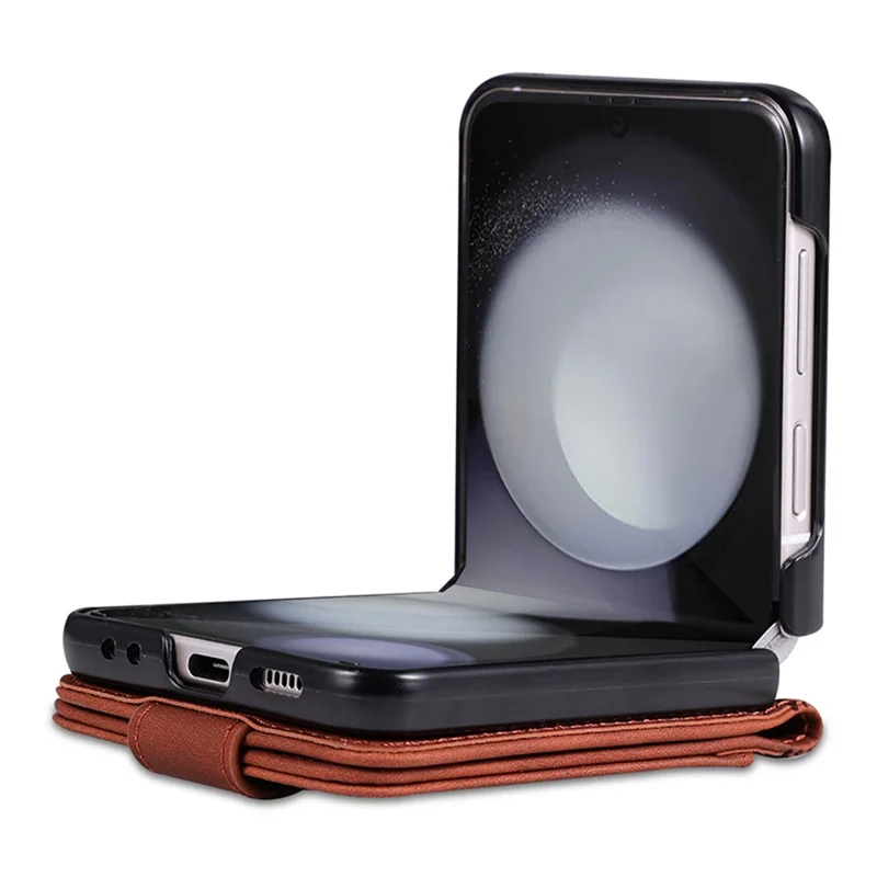 AZNS For Samsung Galaxy Z Flip5 5G Leather Case Card Holder Protective Phone Cover - Brown