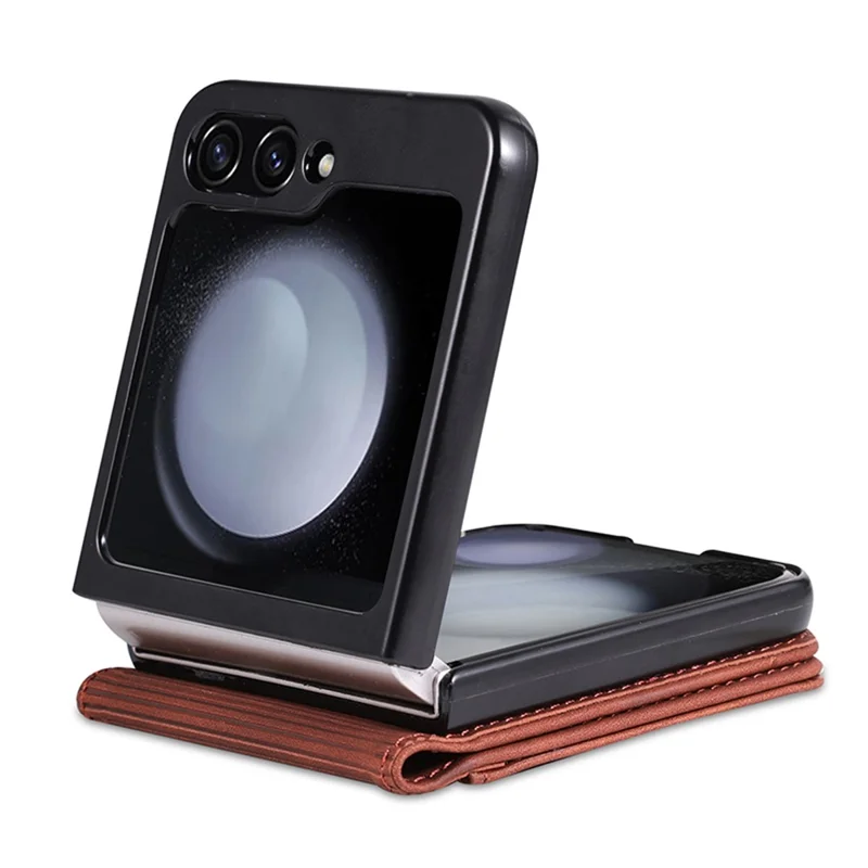 AZNS For Samsung Galaxy Z Flip5 5G Leather Case Card Holder Protective Phone Cover - Brown