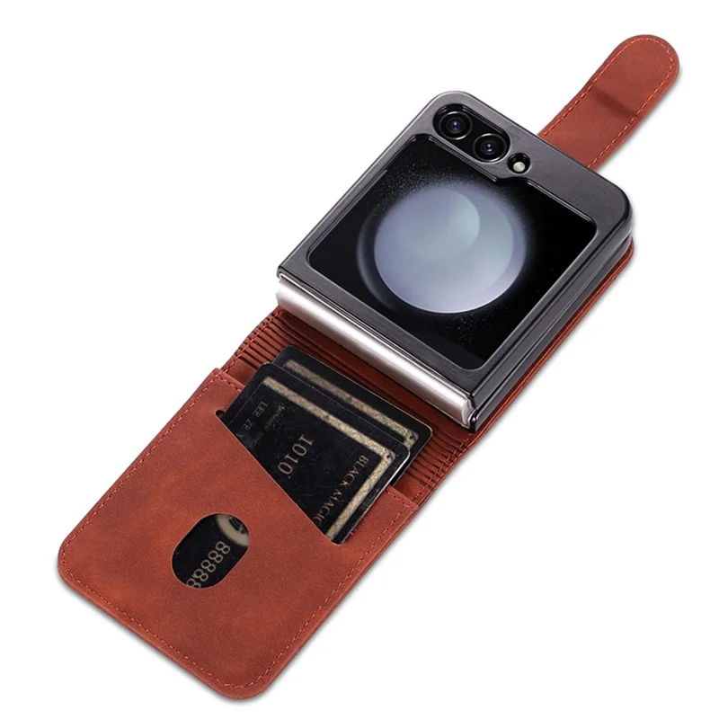 AZNS For Samsung Galaxy Z Flip5 5G Leather Case Card Holder Protective Phone Cover - Brown