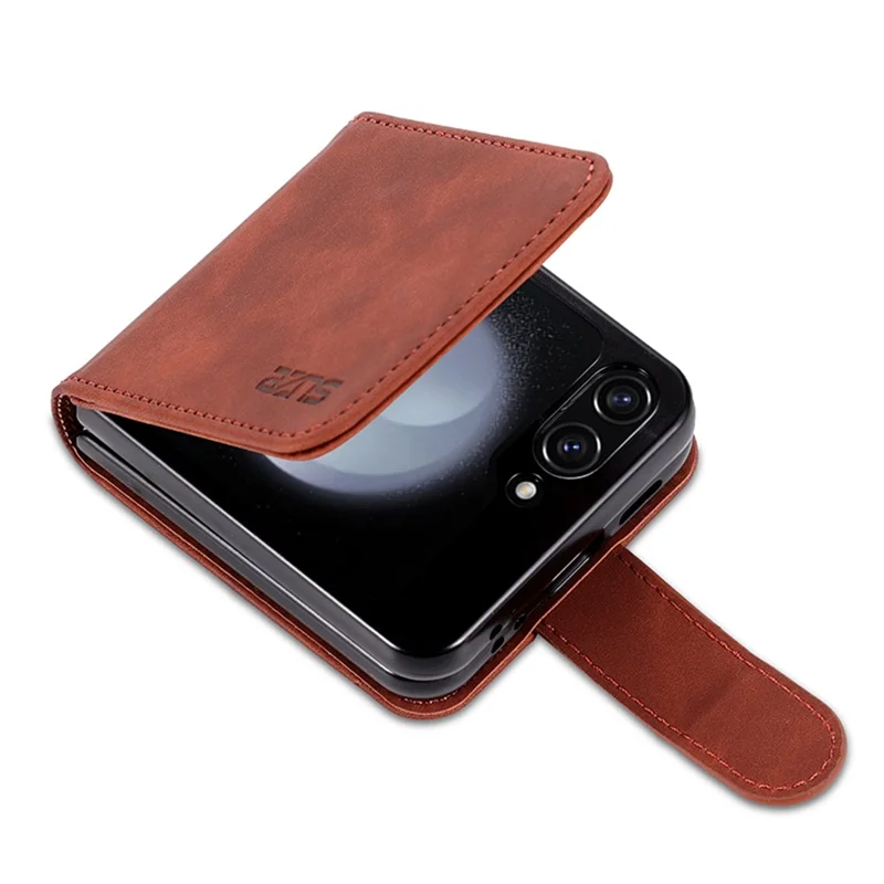 AZNS For Samsung Galaxy Z Flip5 5G Leather Case Card Holder Protective Phone Cover - Brown