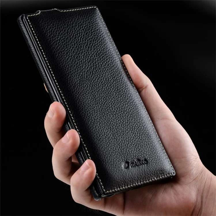 MELKCO Für Samsung Galaxy Note20 / Note20 5G Hülle Echtes Rindsleder + PC Vertikale Klapphülle - Schwarz