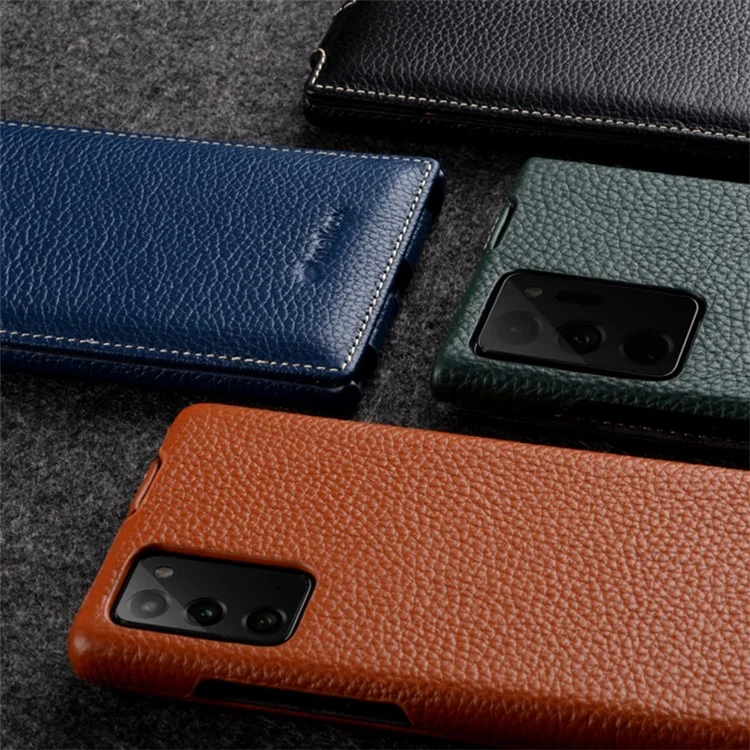 MELKCO Für Samsung Galaxy Note20 / Note20 5G Hülle Echtes Rindsleder + PC Vertikale Klapphülle - Schwarz