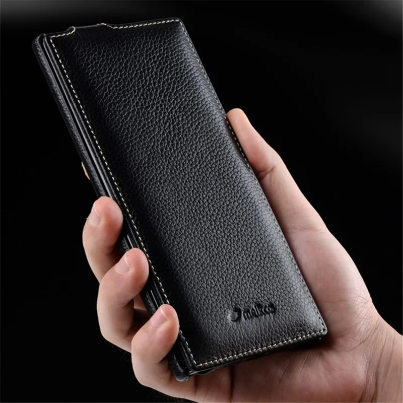 MELKCO For Samsung Galaxy Note20 Ultra / Note20 Ultra 5G Case Vertical Flip Genuine Cow Leather+PC Cover - Black
