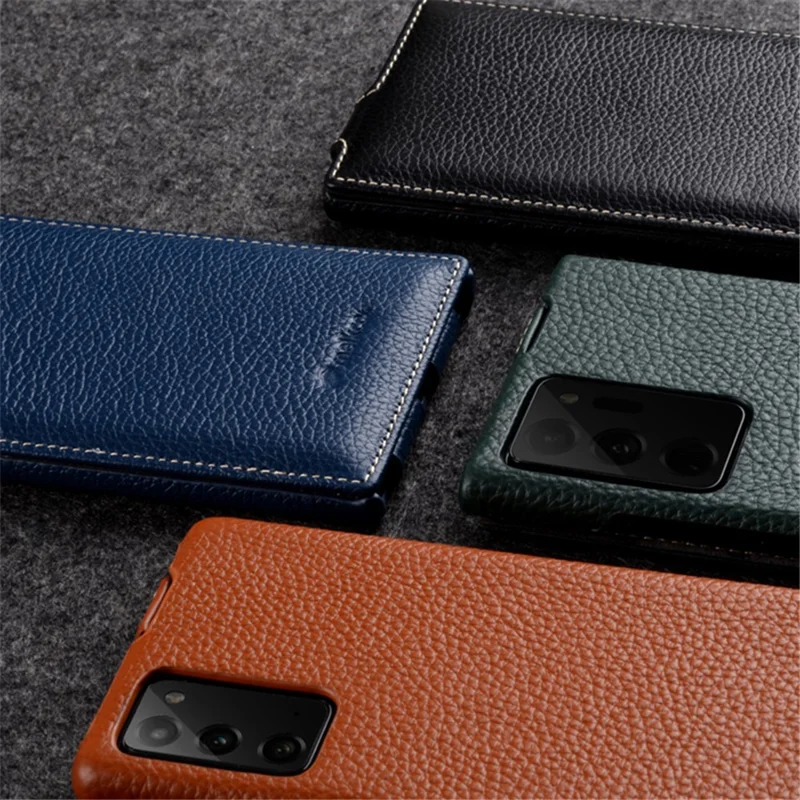 MELKCO For Samsung Galaxy Note20 Ultra / Note20 Ultra 5G Case Vertical Flip Genuine Cow Leather+PC Cover - Black