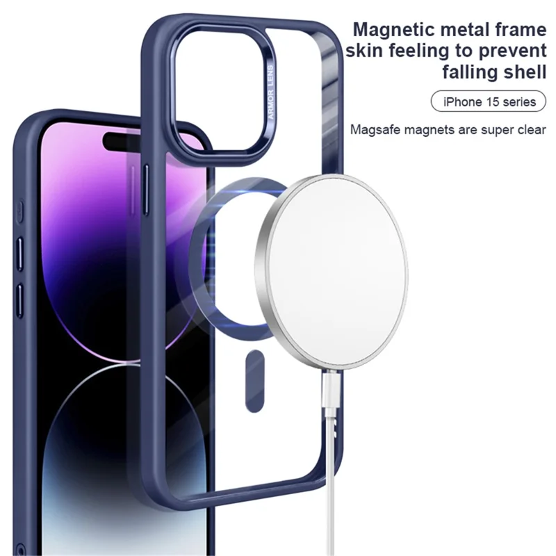 غطاء هاتف مقاوم للسقوط من مادة TPU+PC لهاتف iPhone 14 Pro، غطاء شفاف متوافق مع MagSafe - أبيض