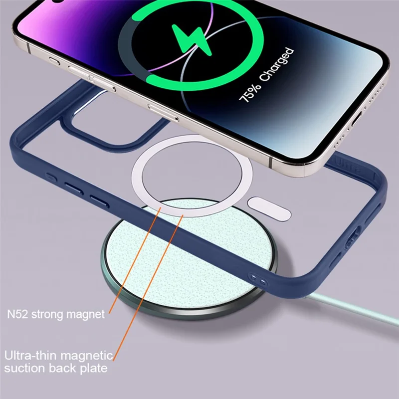 غطاء هاتف مقاوم للسقوط من مادة TPU+PC لهاتف iPhone 14 Pro، غطاء شفاف متوافق مع MagSafe - أبيض