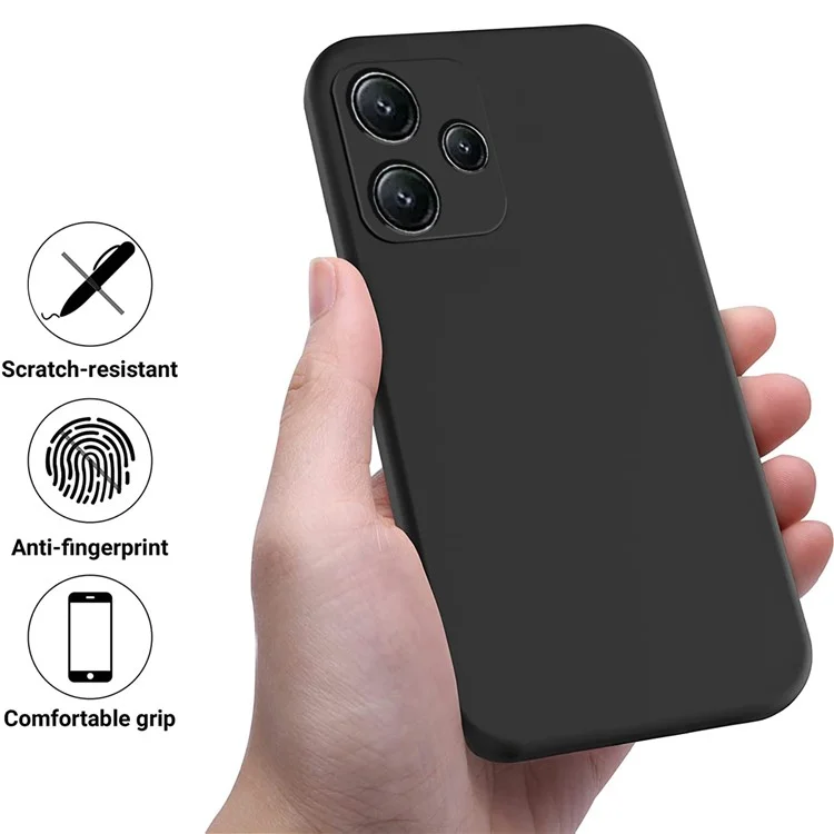 Pour Xiaomi Redmi Note 12R 5G Case Liquid Silicone Mobile Phone Cover with Soft Lining - Black
