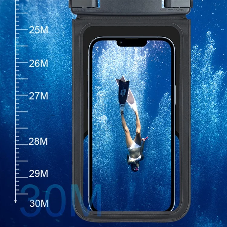 Pochette de téléphone étanche IPX8 en PVC pour les téléphones de moins de 9,5 pouces, sac étanche à double couche avec sangle - Noir