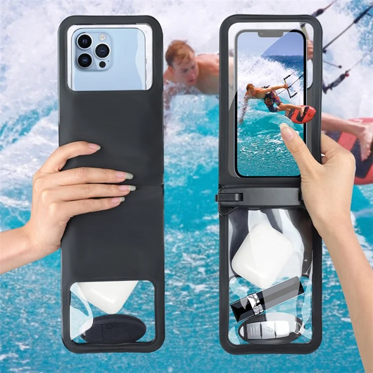 Pochette de téléphone étanche IPX8 en PVC pour les téléphones de moins de 9,5 pouces, sac étanche à double couche avec sangle - Noir