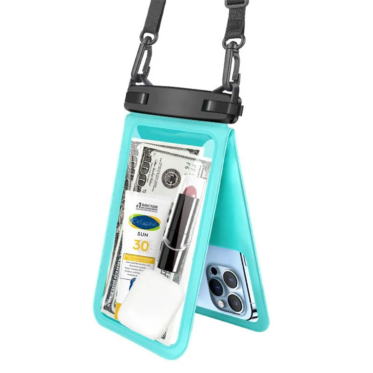 Comune Stile Dual Layer Large Capacity Phone Dry Bag IPX8 Impermeabile PVC Phone Pouch con Cinghia - Ciano
