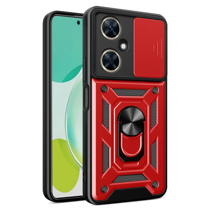 غطاء هاتف لهواوي نوفا 11i مع حماية منزلقة للعدسة وحوامل من البولي كربونات وTPU - أحمر