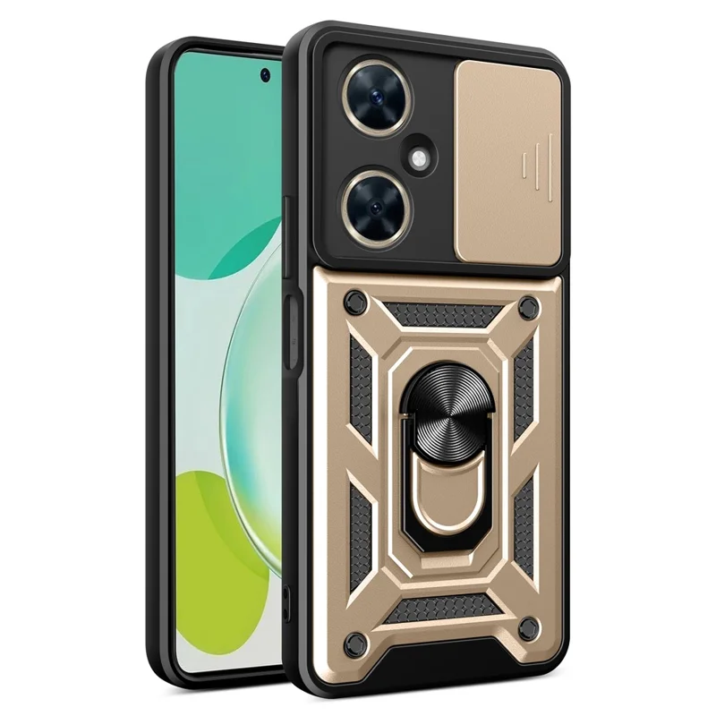 For Huawei nova 11i Phone Case Slide Lens Protection PC+TPU Kickstand Cover - Gold
