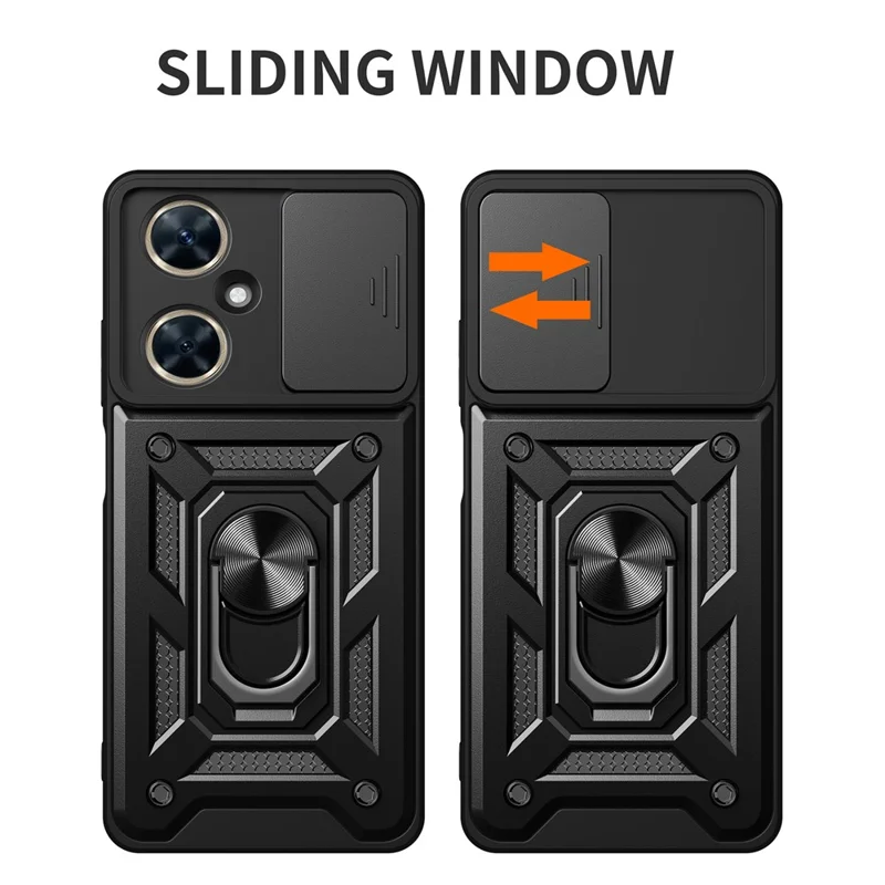 For Huawei nova 11i Phone Case Slide Lens Protection PC+TPU Kickstand Cover - Gold