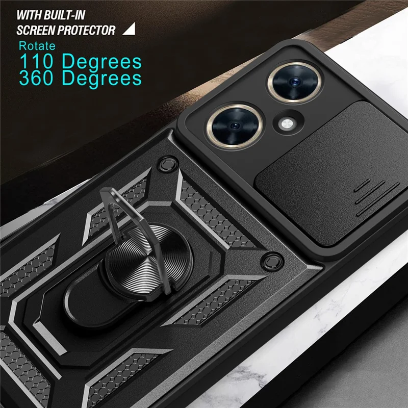 For Huawei nova 11i Phone Case Slide Lens Protection PC+TPU Kickstand Cover - Gold