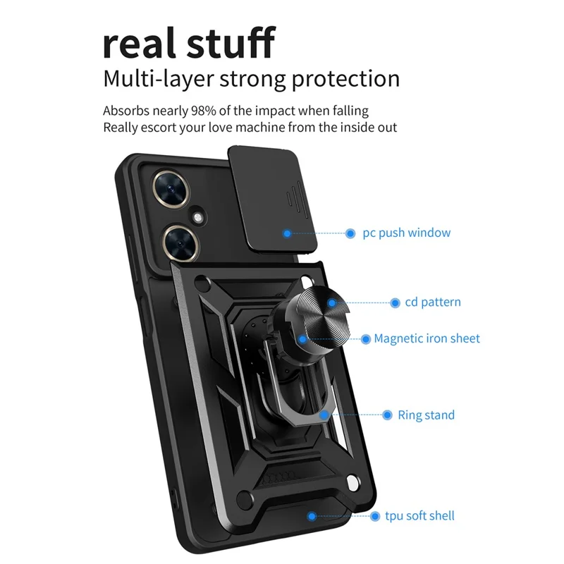For Huawei nova 11i Phone Case Slide Lens Protection PC+TPU Kickstand Cover - Green