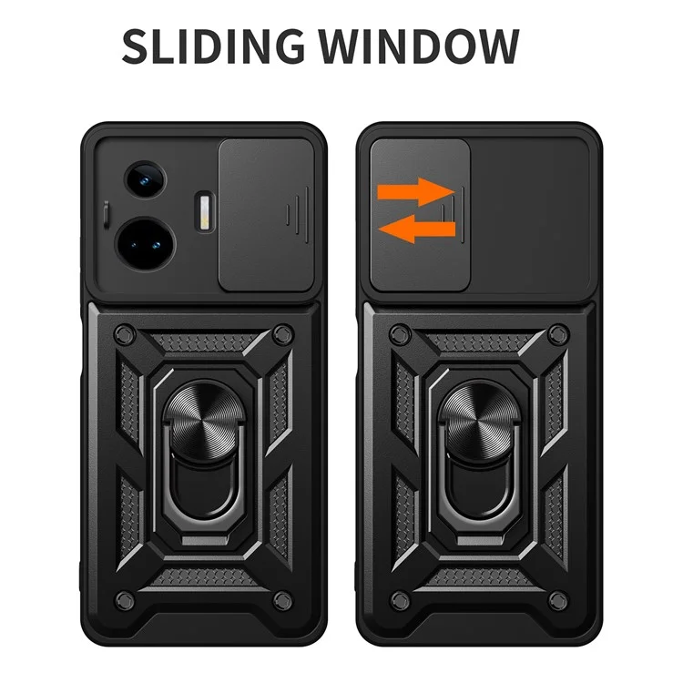 Para Realme GT Neo 5 5G / GT3 5G Case Slide Lens Guard PC+TPU Kickstand Phone Cover - Preto