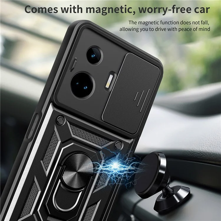 Para Realme GT Neo 5 5G / GT3 5G Case Slide Lens Guard PC+TPU Kickstand Phone Cover - Preto
