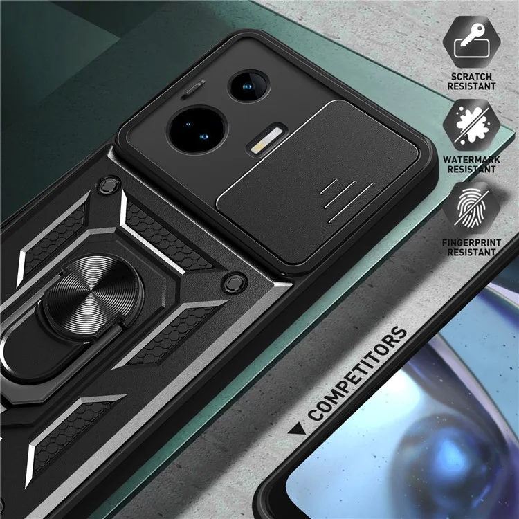 Para Realme GT Neo 5 5G / GT3 5G Case Slide Lens Guard PC+TPU Kickstand Phone Cover - Preto