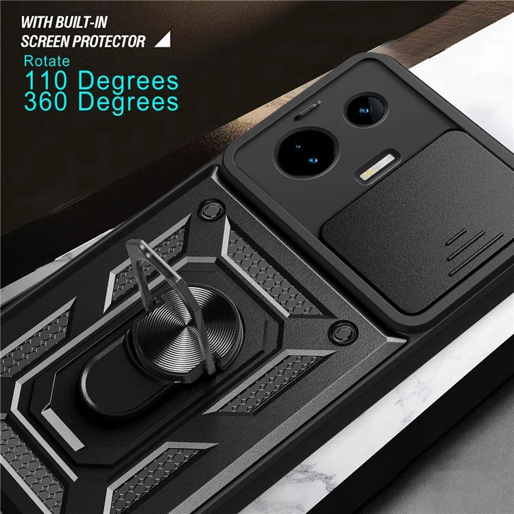 Para Realme GT Neo 5 5G / GT3 5G Case Slide Lens Guard PC+TPU Kickstand Phone Cover - Preto