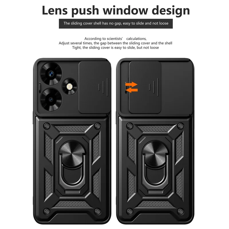 Per Infinix Hot 30 Back Case Slide Lens Lid PC+TPU Kickstand Phone Cover - Nero