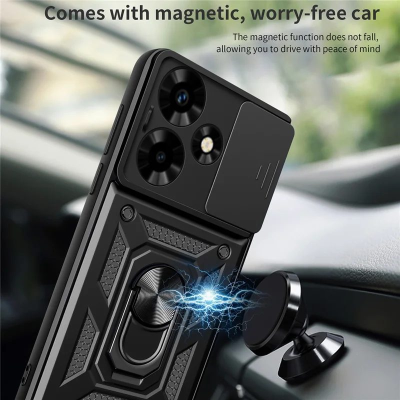 Per Infinix Hot 30 Back Case Slide Lens Lid PC+TPU Kickstand Phone Cover - Nero
