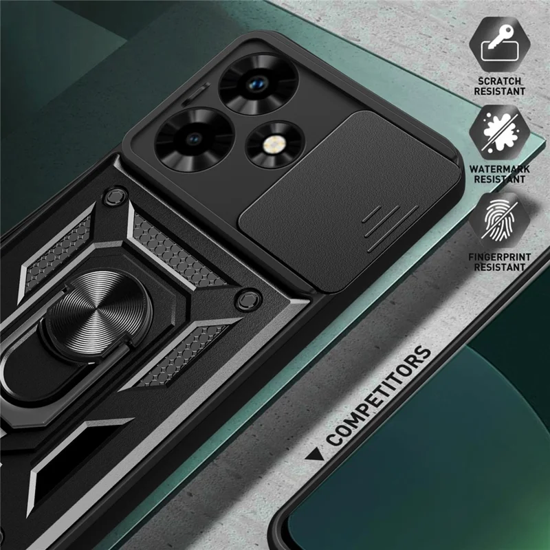Per Infinix Hot 30 Back Case Slide Lens Lid PC+TPU Kickstand Phone Cover - Nero