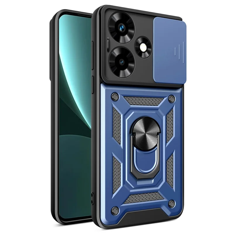 Pour Infinix Hot 30 Coque arrière Slide Lens Lid PC+TPU Kickstand Housse de téléphone - Bleu