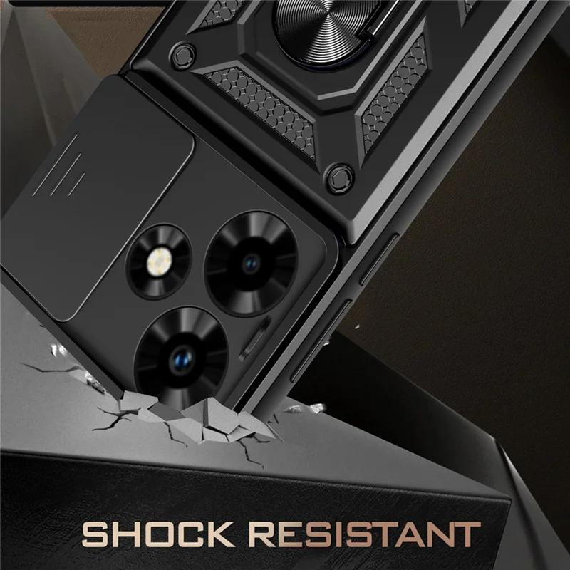 Pour Infinix Hot 30 Coque arrière Slide Lens Lid PC+TPU Kickstand Housse de téléphone - Bleu