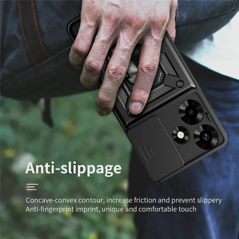 Pour Infinix Hot 30 Coque arrière Slide Lens Lid PC+TPU Kickstand Housse de téléphone - Bleu