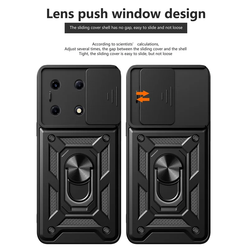 For Infinix Note 30 VIP 5G Case PC+TPU Kickstand Phone Cover with Slide Lens Lid - Black