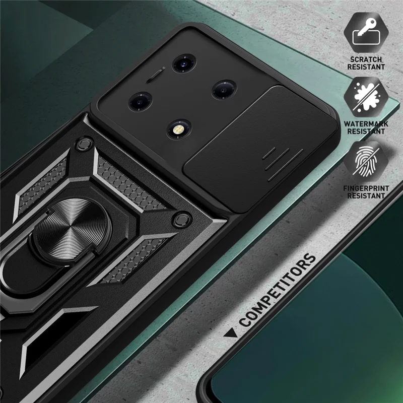 For Infinix Note 30 VIP 5G Case PC+TPU Kickstand Phone Cover with Slide Lens Lid - Black