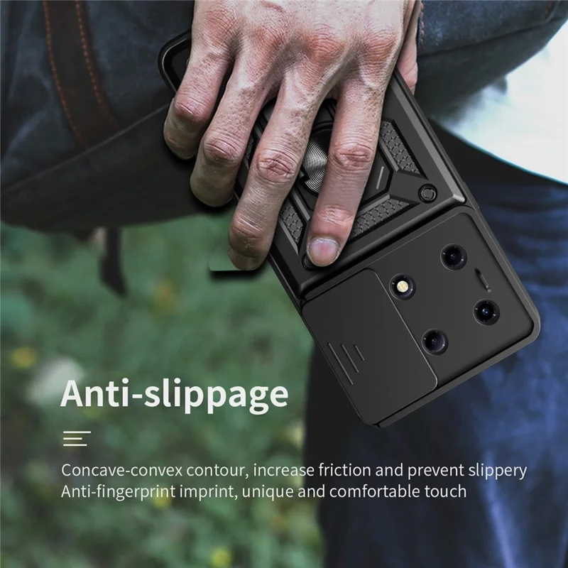 For Infinix Note 30 VIP 5G Case PC+TPU Kickstand Phone Cover with Slide Lens Lid - Black