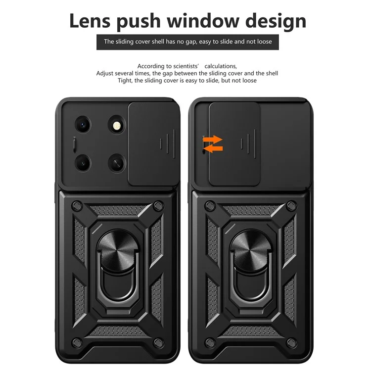 Для Infinix Note 30i 4G Чехол PC+TPU Slide Lens Guard Phone Case с подставкой - Черный