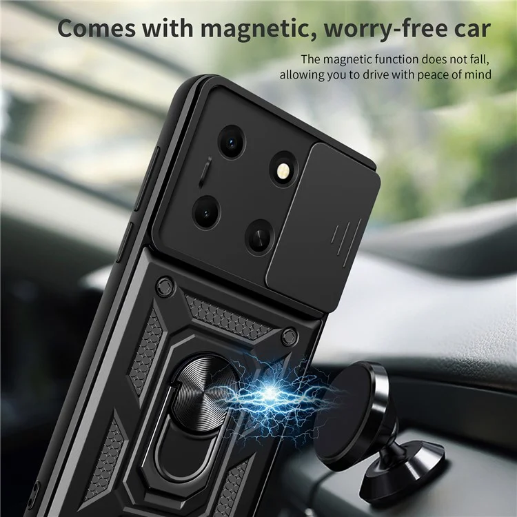 Для Infinix Note 30i 4G Чехол PC+TPU Slide Lens Guard Phone Case с подставкой - Черный