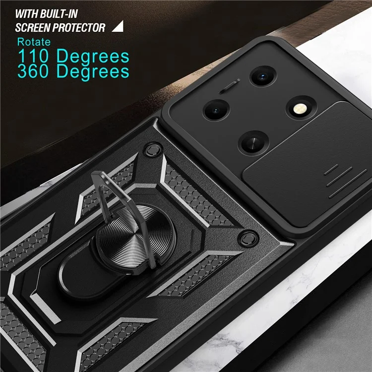 Для Infinix Note 30i 4G Чехол PC+TPU Slide Lens Guard Phone Case с подставкой - Черный