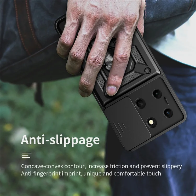 Для Infinix Note 30i 4G Чехол PC+TPU Slide Lens Guard Phone Case с подставкой - Черный