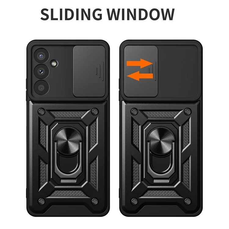 Per Samsung Galaxy M14 5G Case PC+TPU Anello Supporto Telefono Cover - Nero