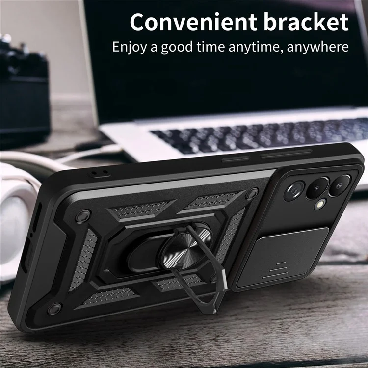 Per Samsung Galaxy M14 5G Case PC+TPU Anello Supporto Telefono Cover - Nero