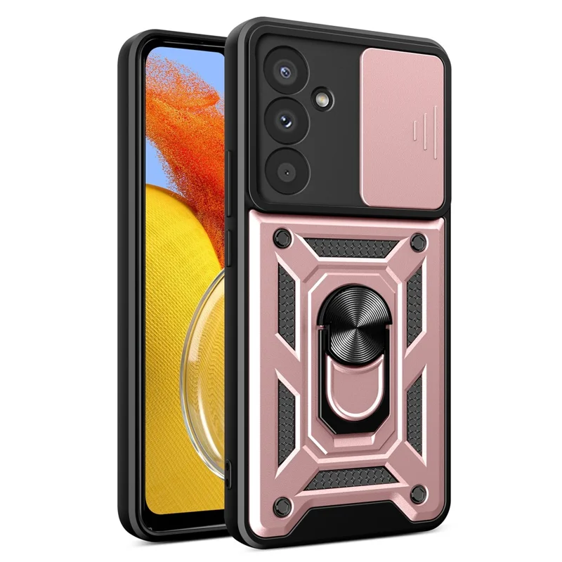 For Samsung Galaxy M14 5G Case PC+TPU Ring Kickstand Phone Cover - Rose Gold