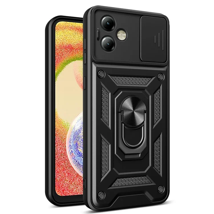 Para Motorola Moto G14 4G Capa Slide Lens Lid PC+TPU Protective Phone Case - Preto