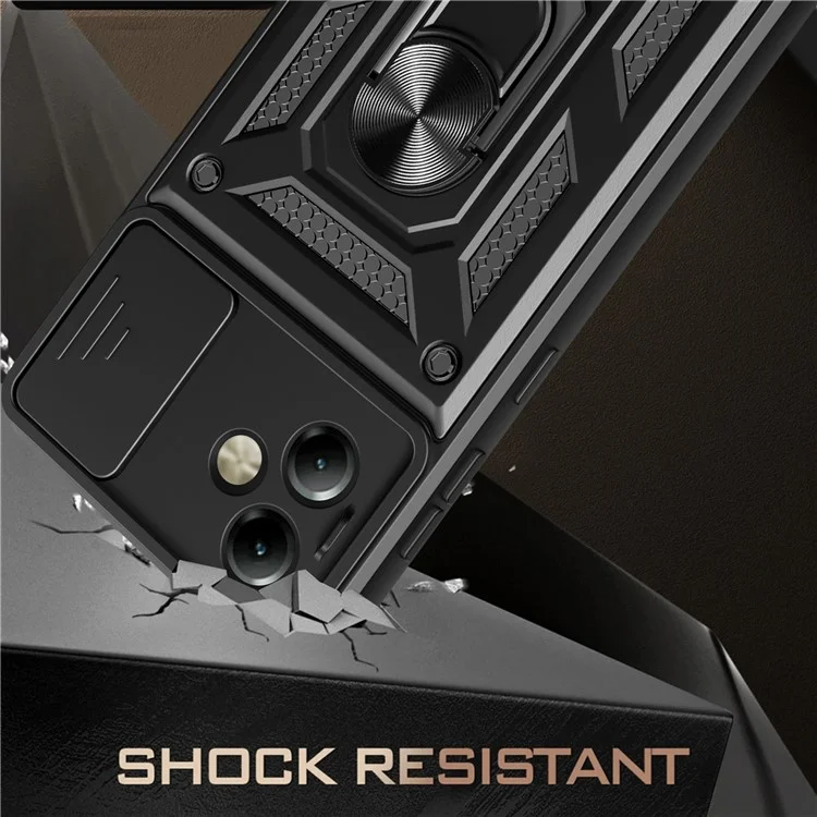 Para Motorola Moto G14 4G Capa Slide Lens Lid PC+TPU Protective Phone Case - Preto