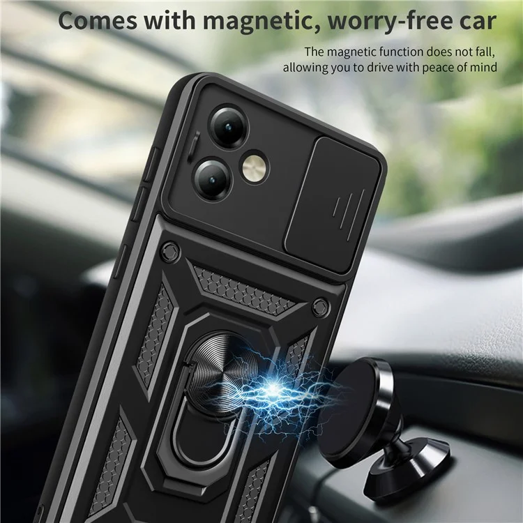Para Motorola Moto G14 4G Capa Slide Lens Lid PC+TPU Protective Phone Case - Preto