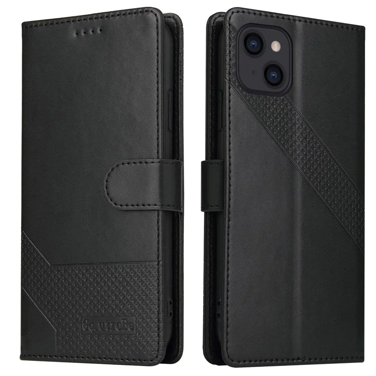 GQ.UTROBE 009 Serie für iPhone 15 Hülle Bedruckt PU Leder Geldbörse Ständer Handyhülle - Schwarz