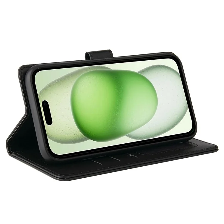 GQ.UTROBE 009 Serie für iPhone 15 Hülle Bedruckt PU Leder Geldbörse Ständer Handyhülle - Schwarz
