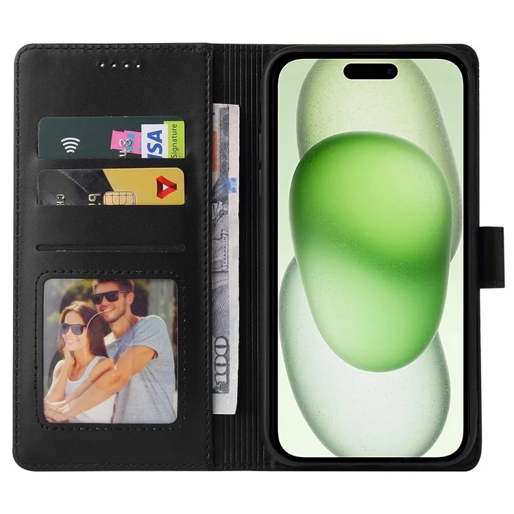 GQ.UTROBE 009 Serie für iPhone 15 Hülle Bedruckt PU Leder Geldbörse Ständer Handyhülle - Schwarz