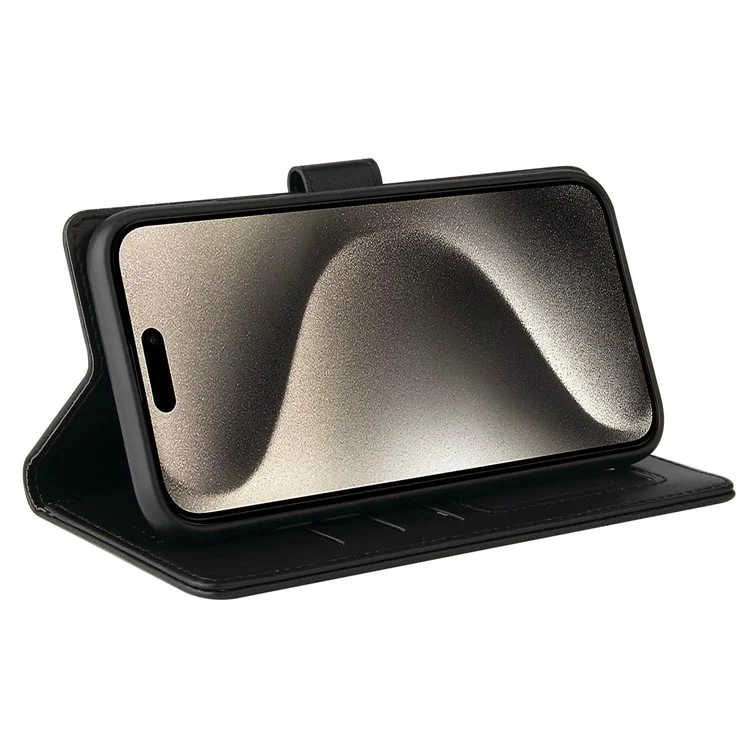 GQ.UTROBE 009 Series per iPhone 15 Pro Case Imprinted Leather Phone Cover con Wallet Stand - Nero