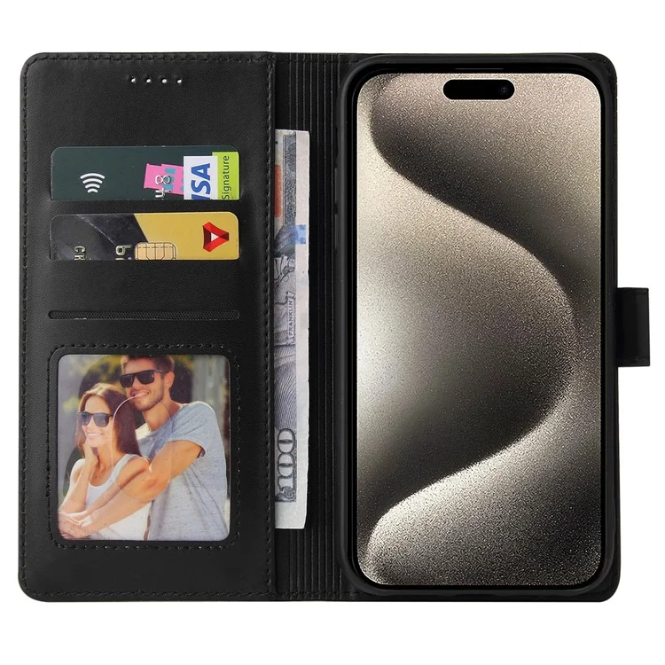 GQ.UTROBE 009 Series per iPhone 15 Pro Case Imprinted Leather Phone Cover con Wallet Stand - Nero