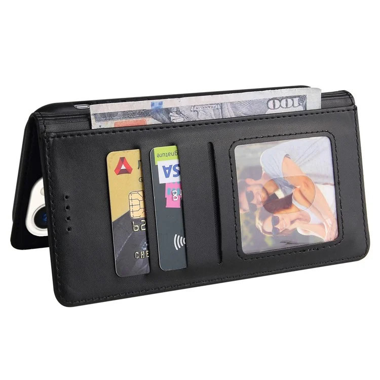 GQ.UTROBE 009 Series per iPhone 15 Pro Case Imprinted Leather Phone Cover con Wallet Stand - Nero