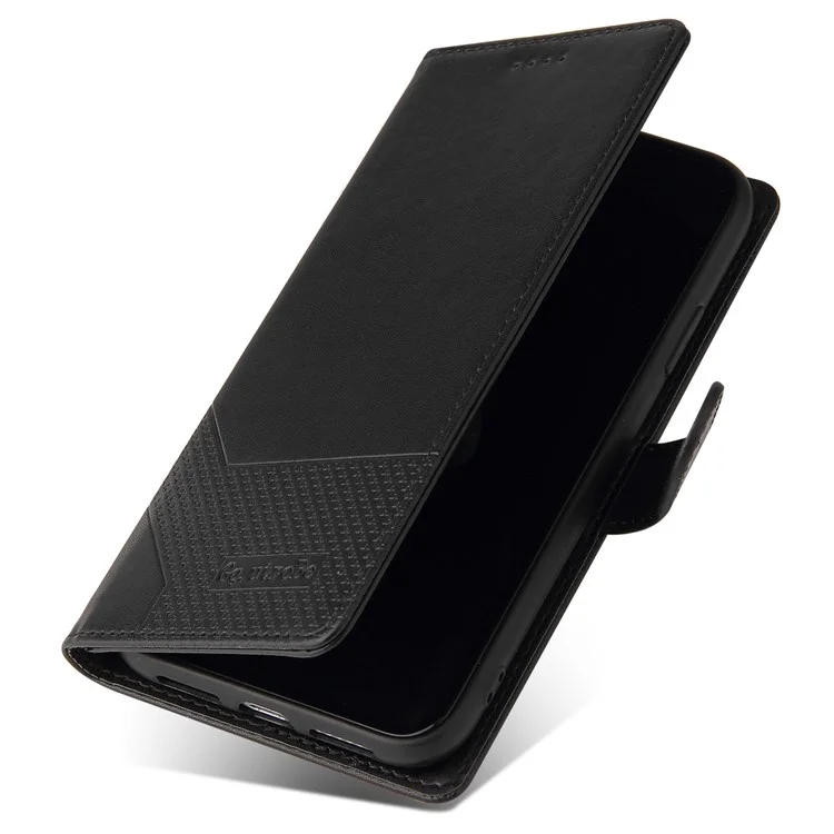 GQ.UTROBE 009 Series per iPhone 15 Pro Case Imprinted Leather Phone Cover con Wallet Stand - Nero