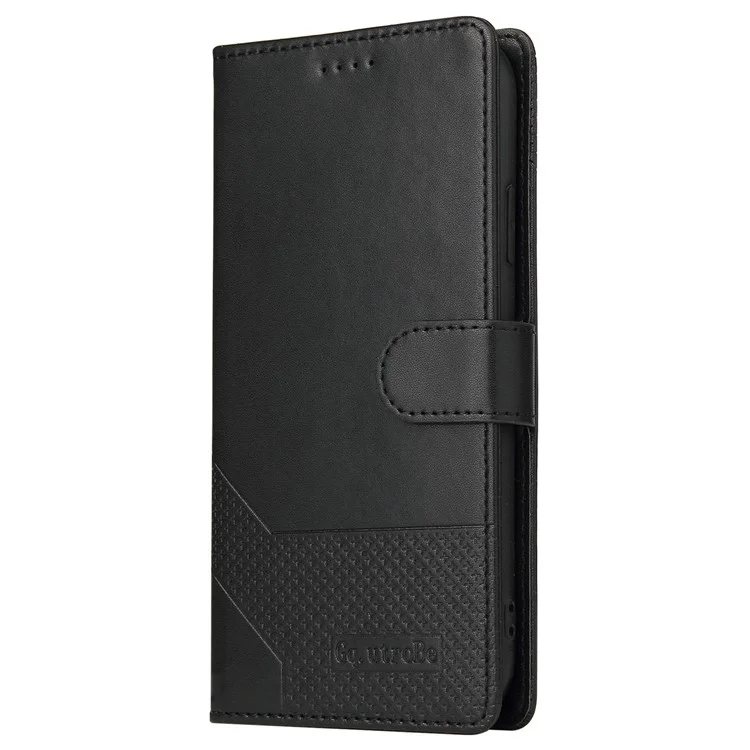 GQ.UTROBE 009 Series per iPhone 15 Pro Case Imprinted Leather Phone Cover con Wallet Stand - Nero